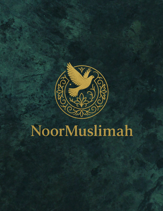 Noor Muslimah logo on a textured green background
