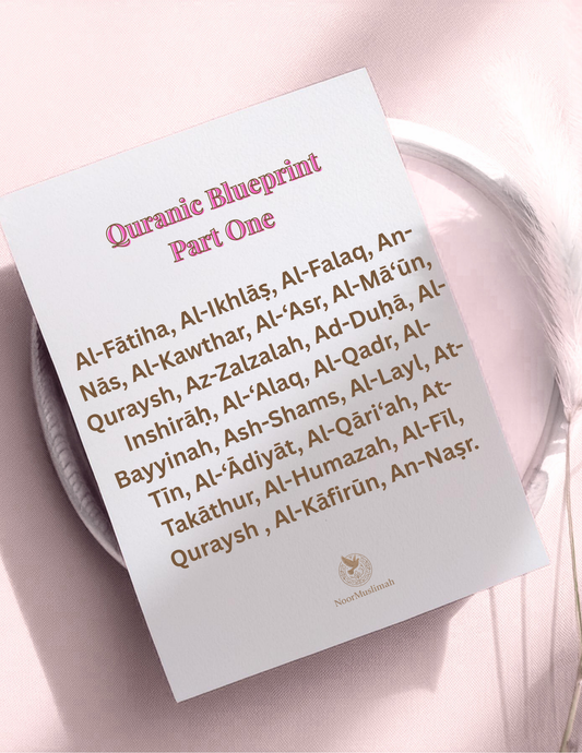 Quranic Blueprint Part One book on a pink background